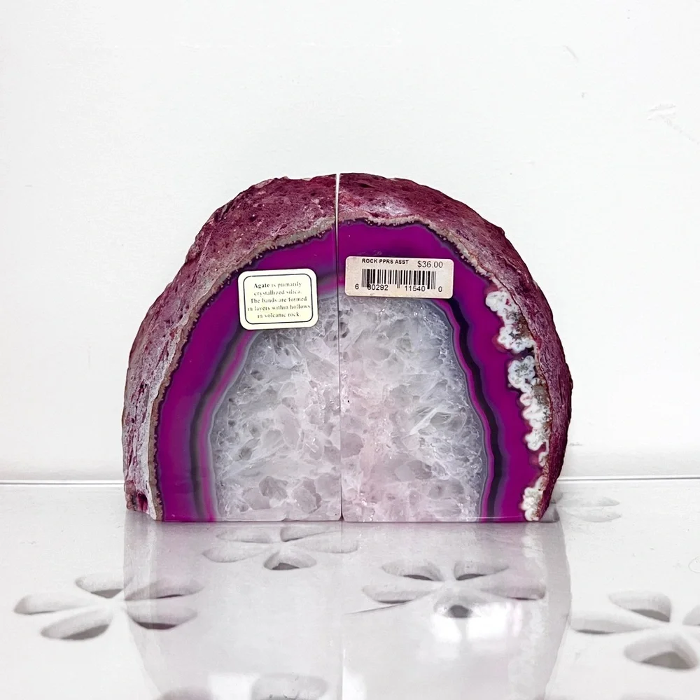 DECORATIVE VOLCANIC ROCK PINK AGATE BOOKENDS